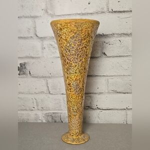 Tall Amber Crackle Glass Vase – Vintage Trumpet Floor Decor